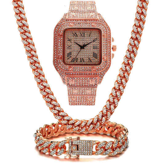 Roman Grain Graduation Quartz Watch Set (3 Pieces)