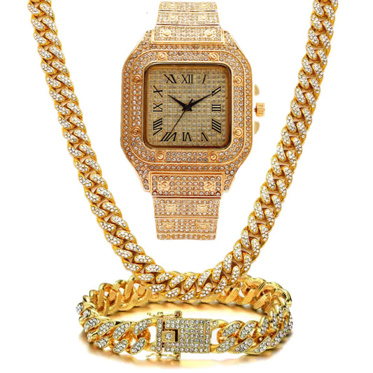 Roman Grain Graduation Quartz Watch Set (3 Pieces)